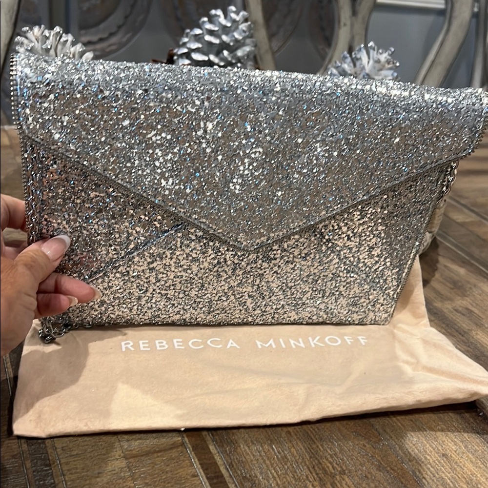 Rebecca Minkoff Silver glitter Leo Clutch Bag